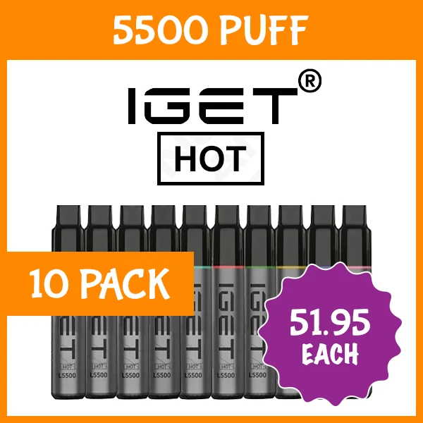 10 Pack – IGET Hot – 5500 Puffs wholesale pack - 10 pack · 5,500 puffs