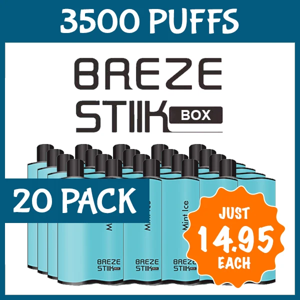 20 Pack Mint Ice – Breze Stiik Box – 3500 Puffs wholesale pack - 20 pack · 3,500 puffs
