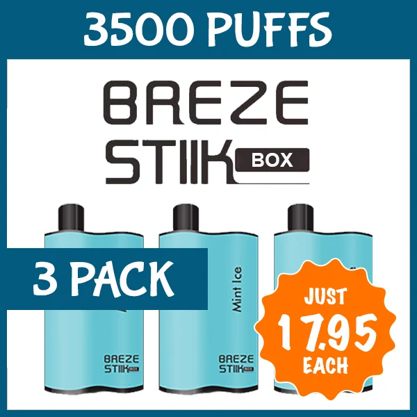 3 Pack Mint Ice – Breze Stiik Box – 3500 Puffs wholesale pack - 3 pack · 3,500 puffs