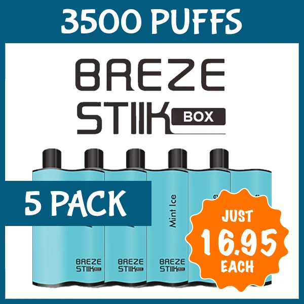 5 Pack Mint Ice – Breze Stiik Box – 3500 Puffs wholesale pack - 5 pack · 3,500 puffs
