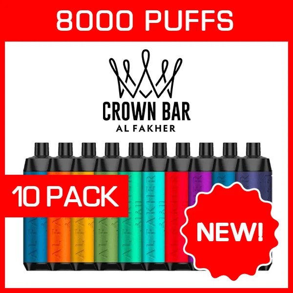 Alfakher Crown Bar – 8000 Puffs – 10 Pack wholesale pack - 10 pack · 8,000 puffs