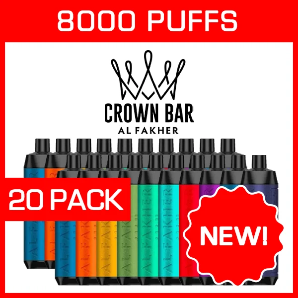 Alfakher Crown Bar – 8000 Puffs – 20 Pack wholesale pack - 20 pack · 8,000 puffs