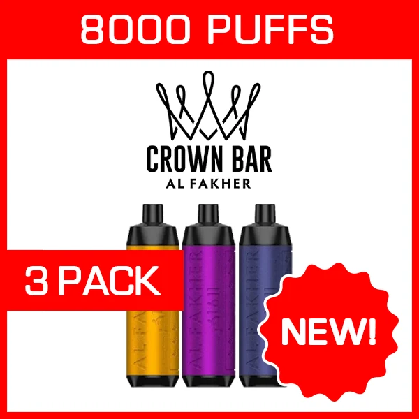 Alfakher Crown Bar – 8000 Puffs – 3 Pack wholesale pack - 3 pack · 8,000 puffs