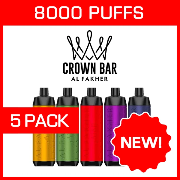 Alfakher Crown Bar – 8000 Puffs – 5 Pack wholesale pack - 5 pack · 8,000 puffs