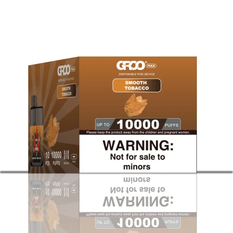 GROO Max–Smooth Tobacco–10 Pack Bulk wholesale pack - 10 pack · Up to 10,000 puffs each