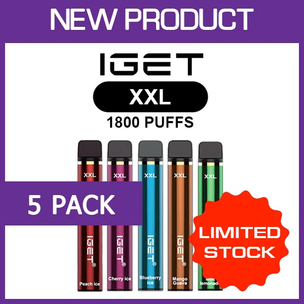 IGET XXL – 1800 Puffs – 5 Pack wholesale pack - 5 pack · 1,800 puffs